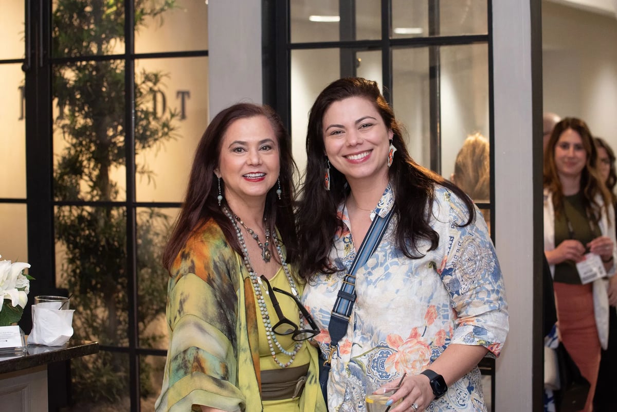 New York City designer Kimberly Seeherman Brown (right) of Hudson and Nine and her mother, Judith  Seeherman, who won the setting of Bernhardt Exteriors furniture.