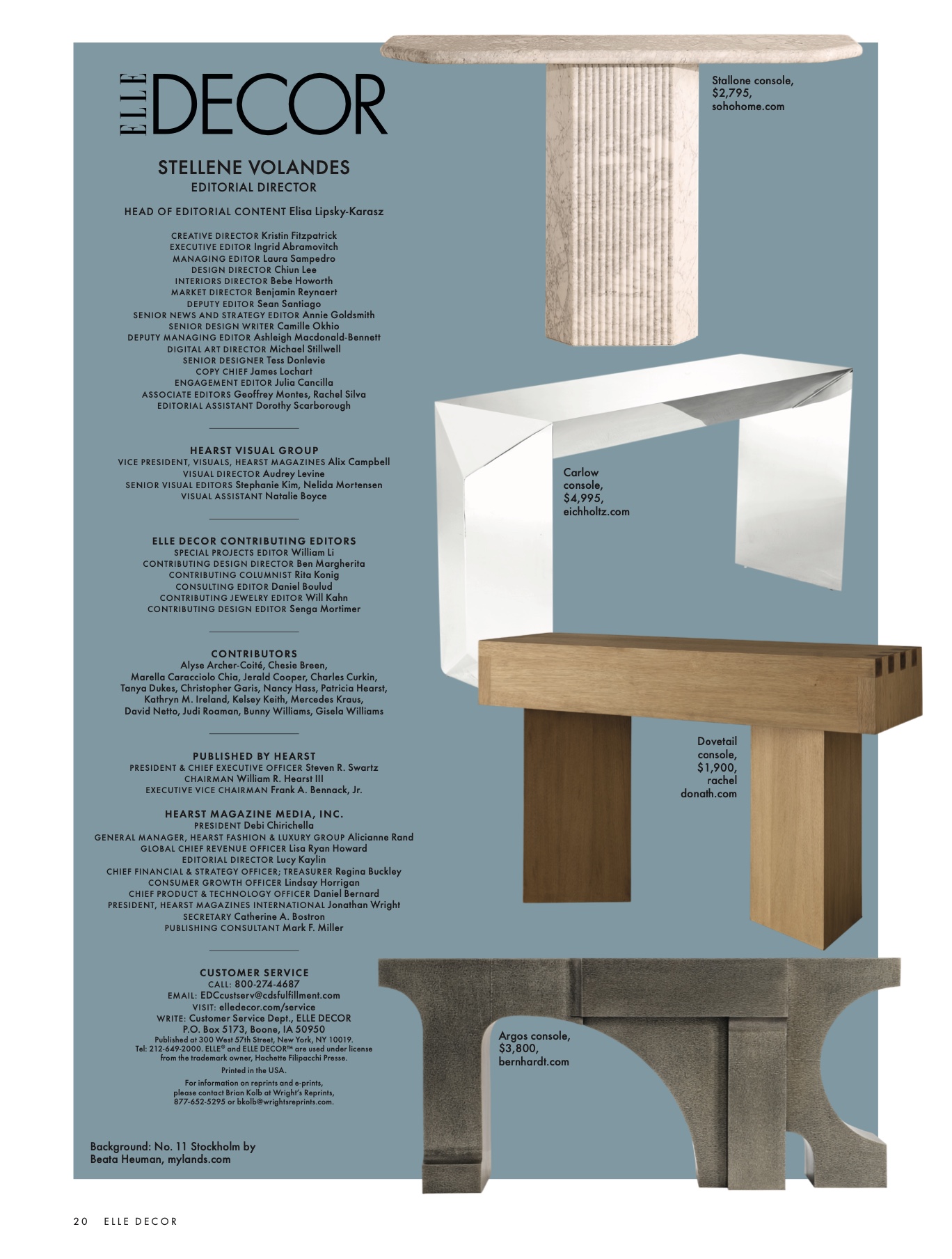 Bernhardt Interiors Argos Console Table featured in Elle Decor October 2025 issue.