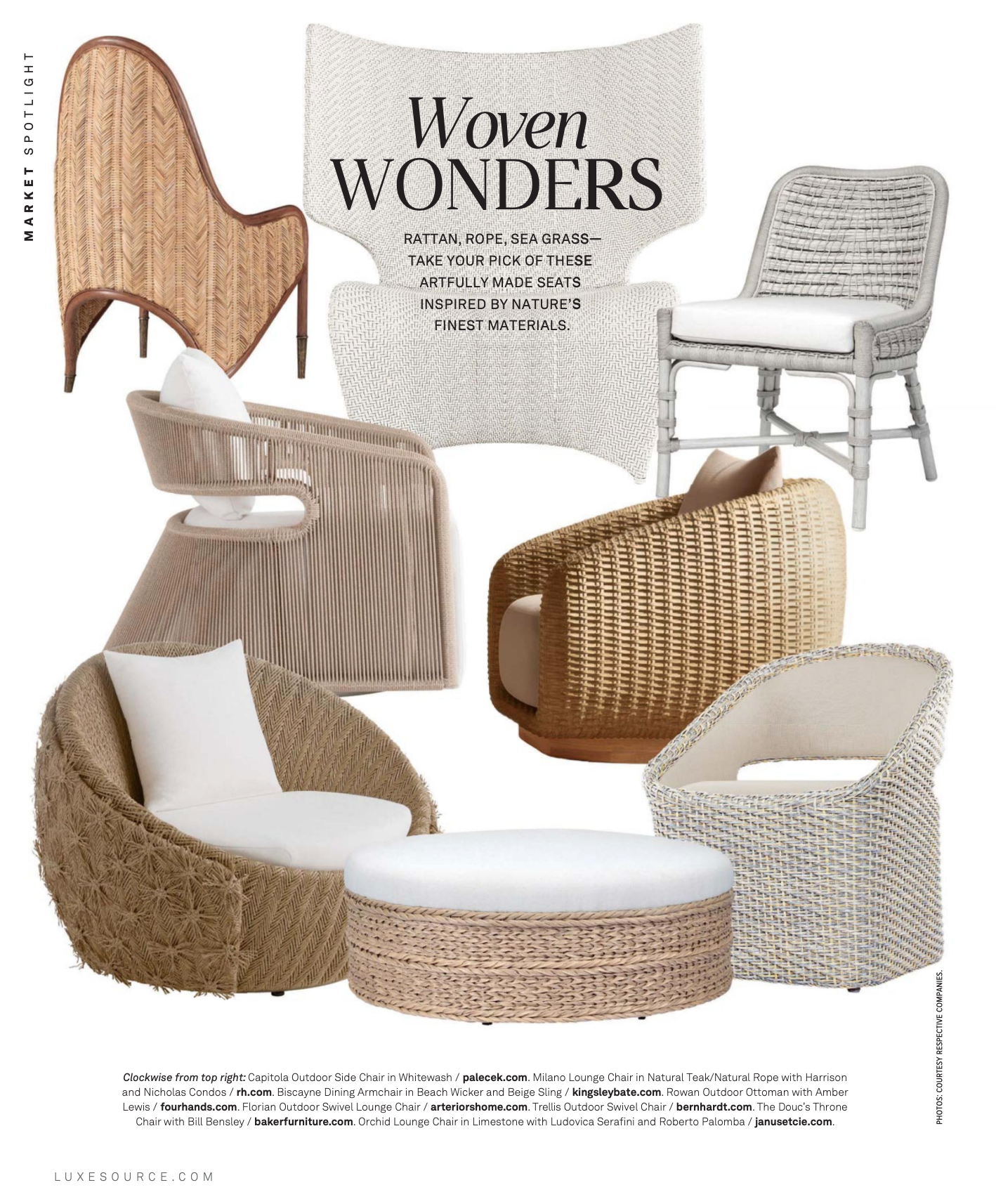 Bernhardt Exteriors Trellis Outdoor Swivel Chair&nbsp;featured in Luxe Interiors + Design May/June 2026&nbsp;issue.