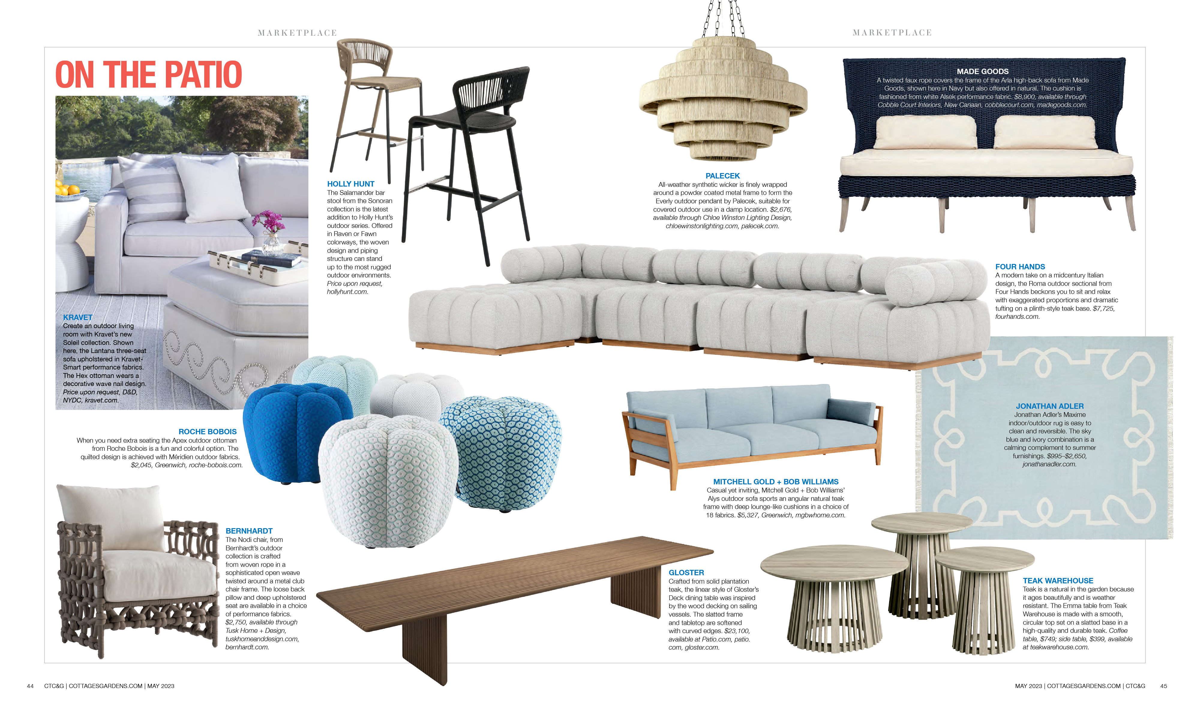 Bernhardt Exteriors Nodi Outdoor Chair featured in Connecticut Cottages & Gardens May 2023 issue.