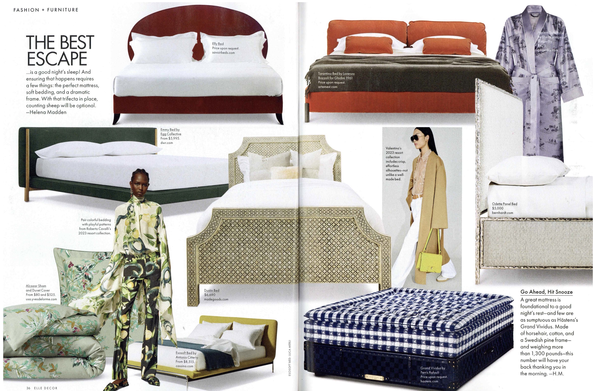 Bernhardt Interior's Odette Fabric Panel Bed featured in Elle Décor Winter 2023-2024 issue.