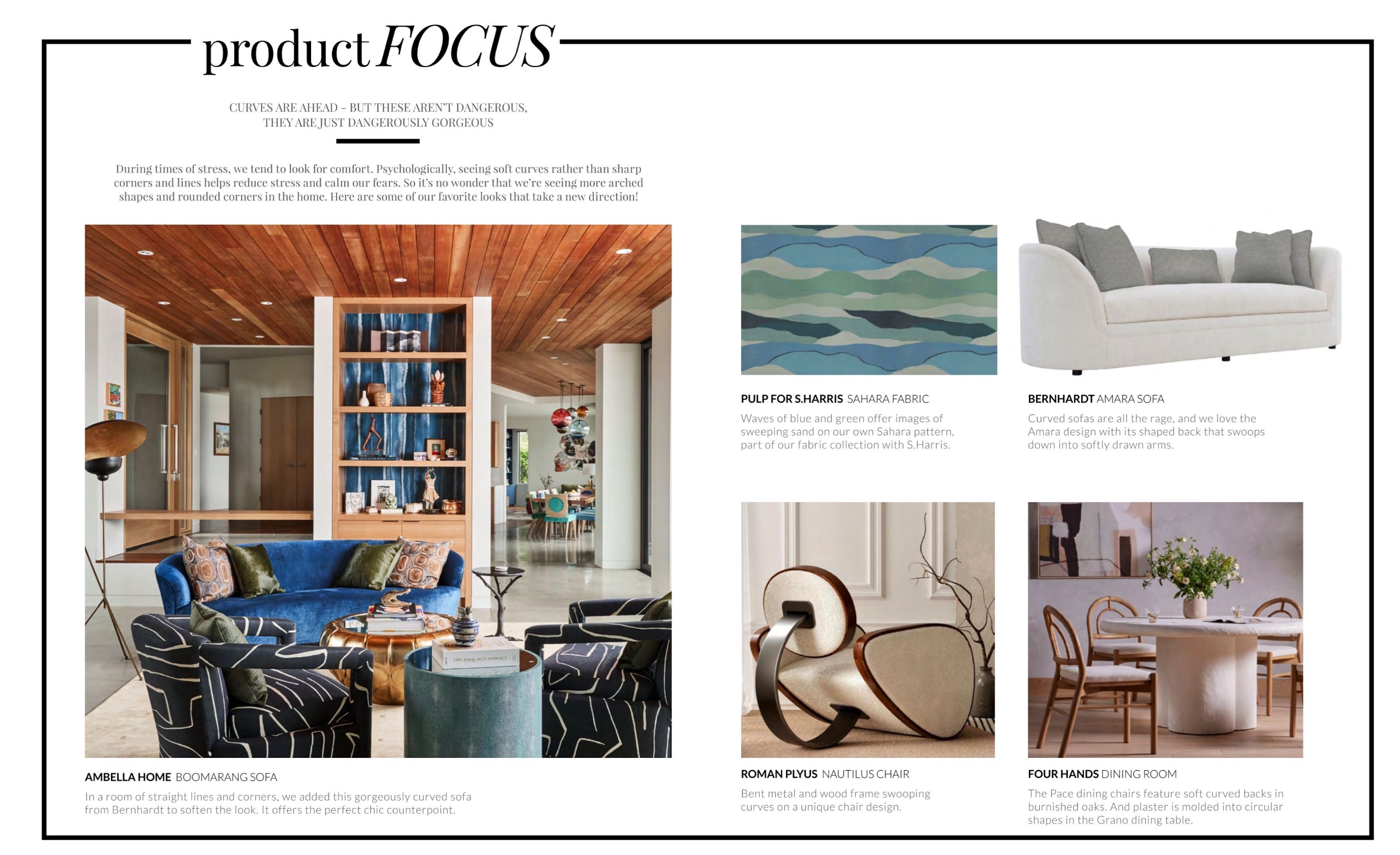 Bernhardt products featured in Pulp Design Studio's Icon magazine Spring 2021 issue.