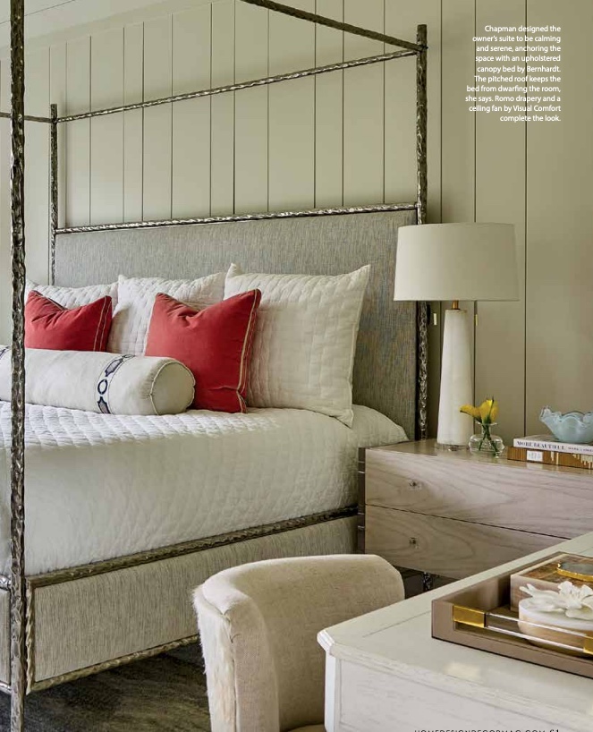 Bernhardt Interior's Odette Fabric Canopy Bed King, and the Bellamy Nightstand were featured in Charlotte Home Magazine's November 2023 issue.