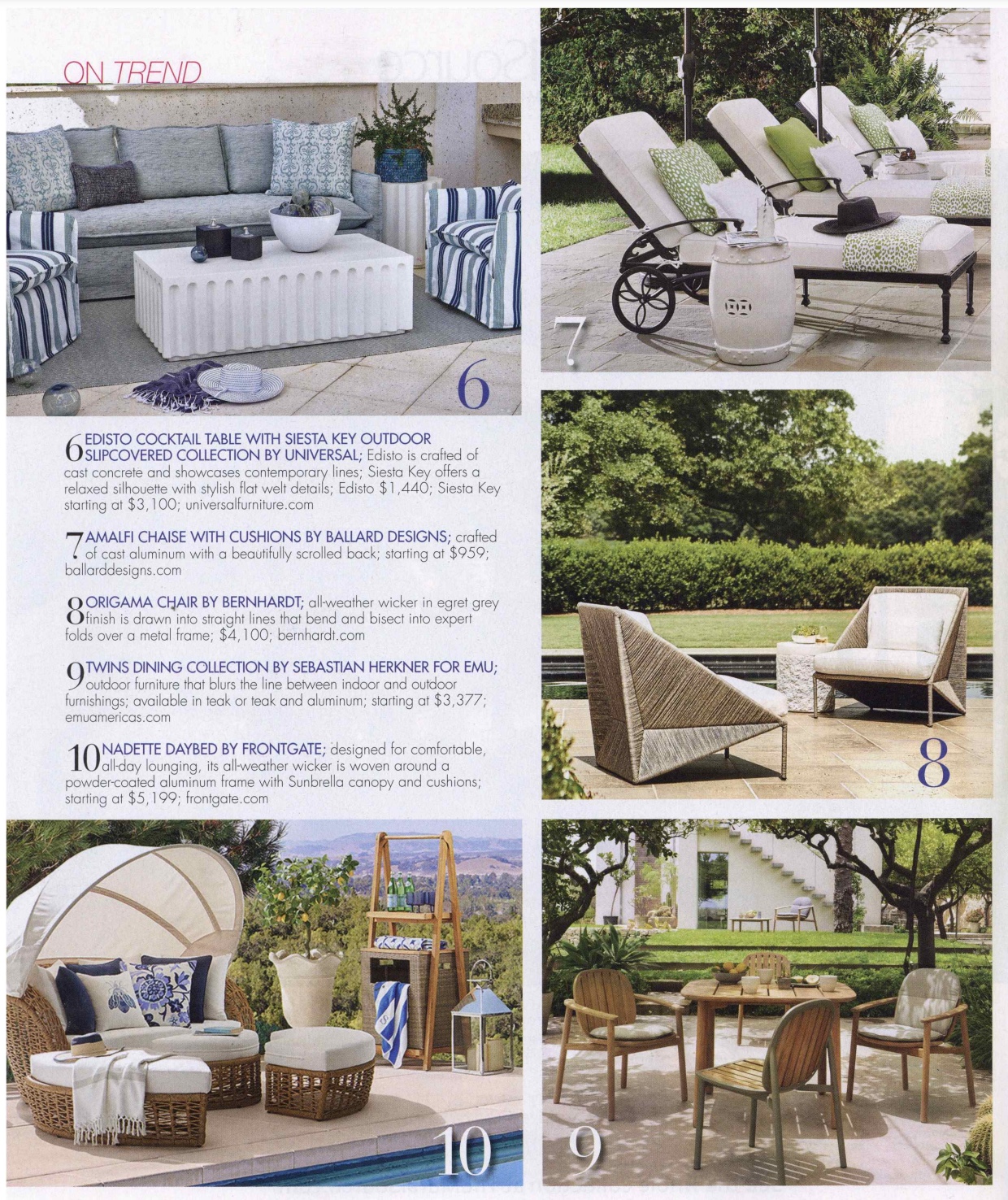 Bernhardt Exteriors Origami Outdoor Chair featured in Southern Home May/June 2023 issue.