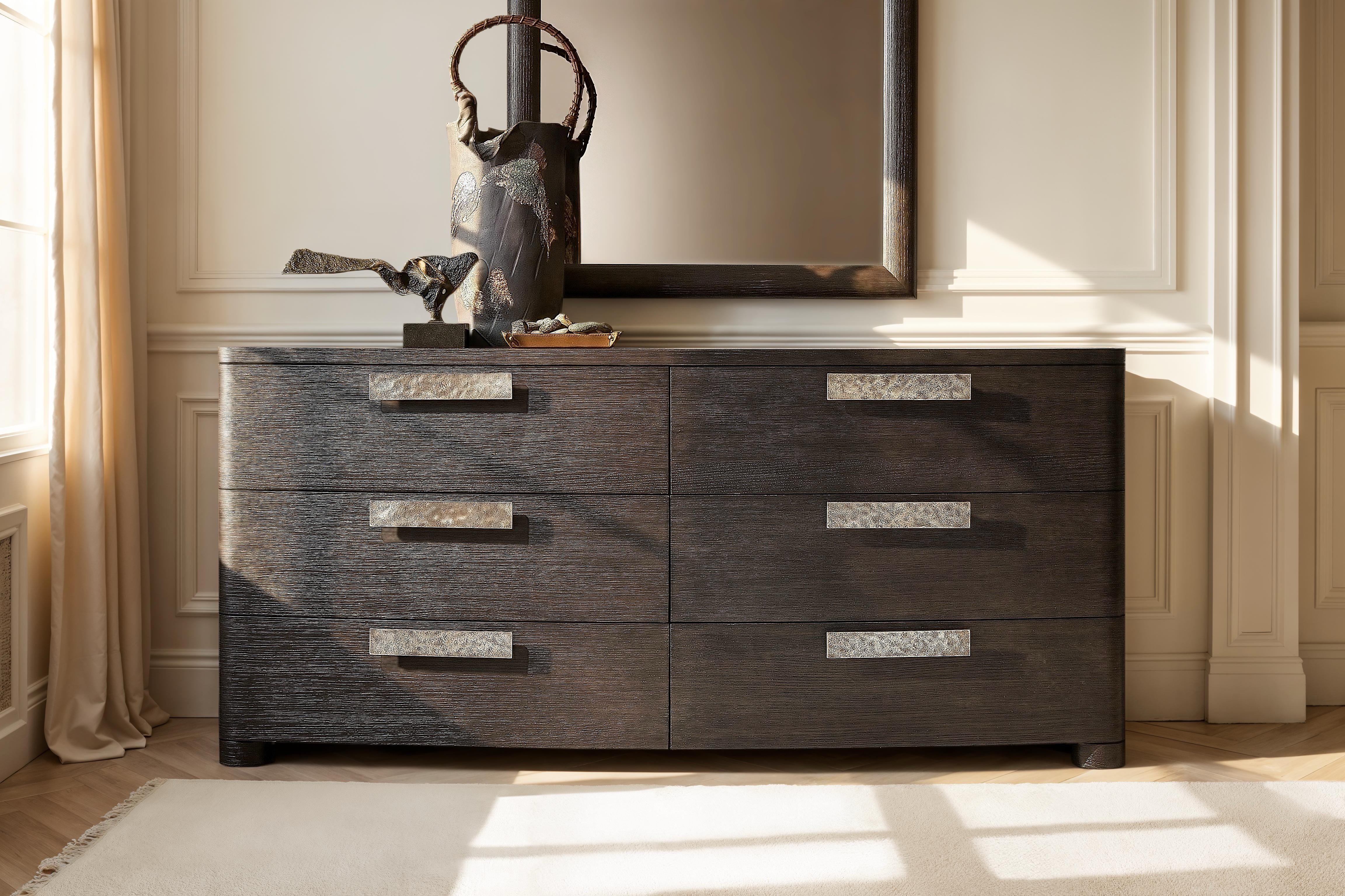 With bold profiles, handcrafted texture and a rich, moody finish, Bernhardt’s Geneve collection offers an elevated perspective on modern rustic design.