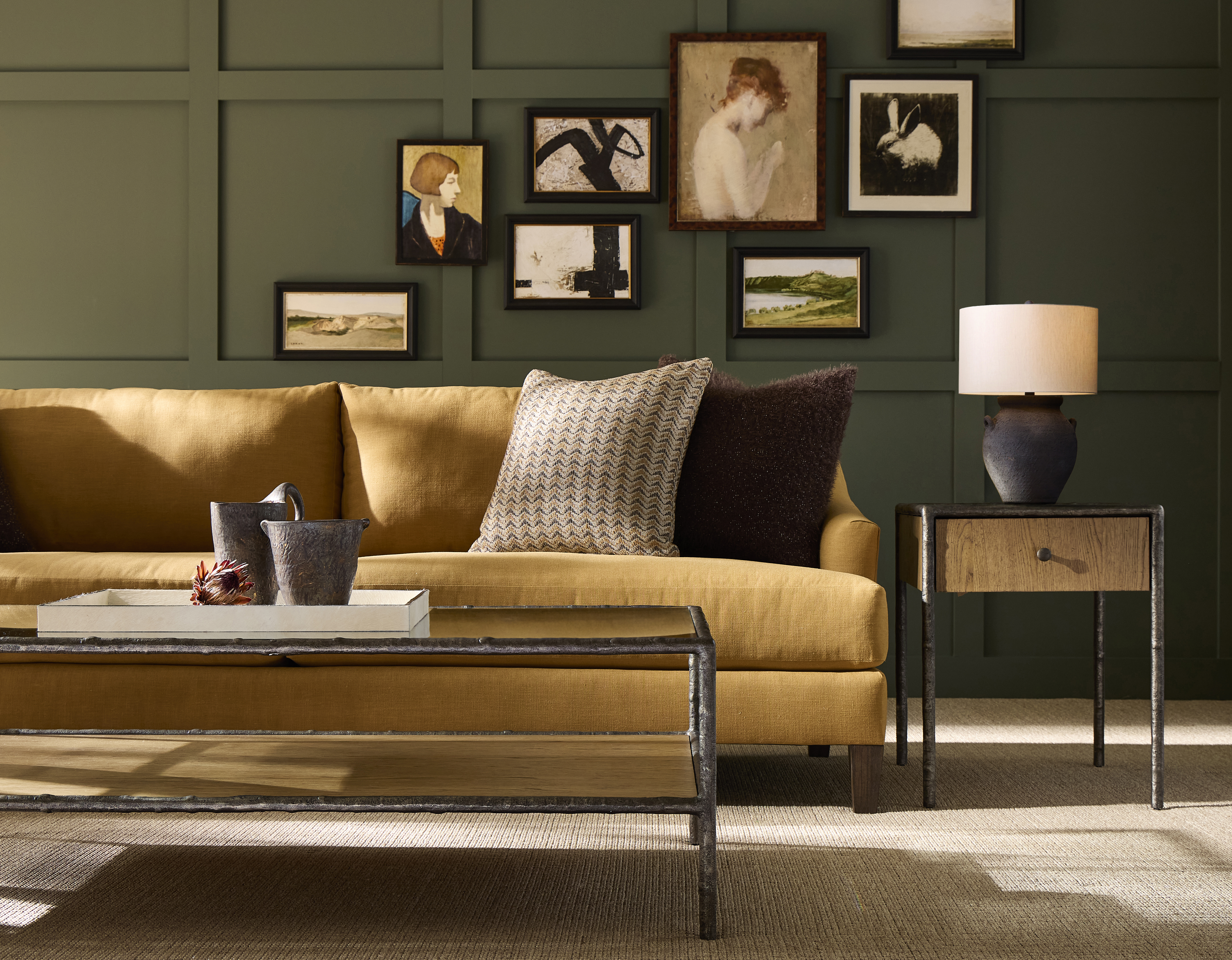 Marisol Fabric sofa, Dilworth Cocktail and Side Table