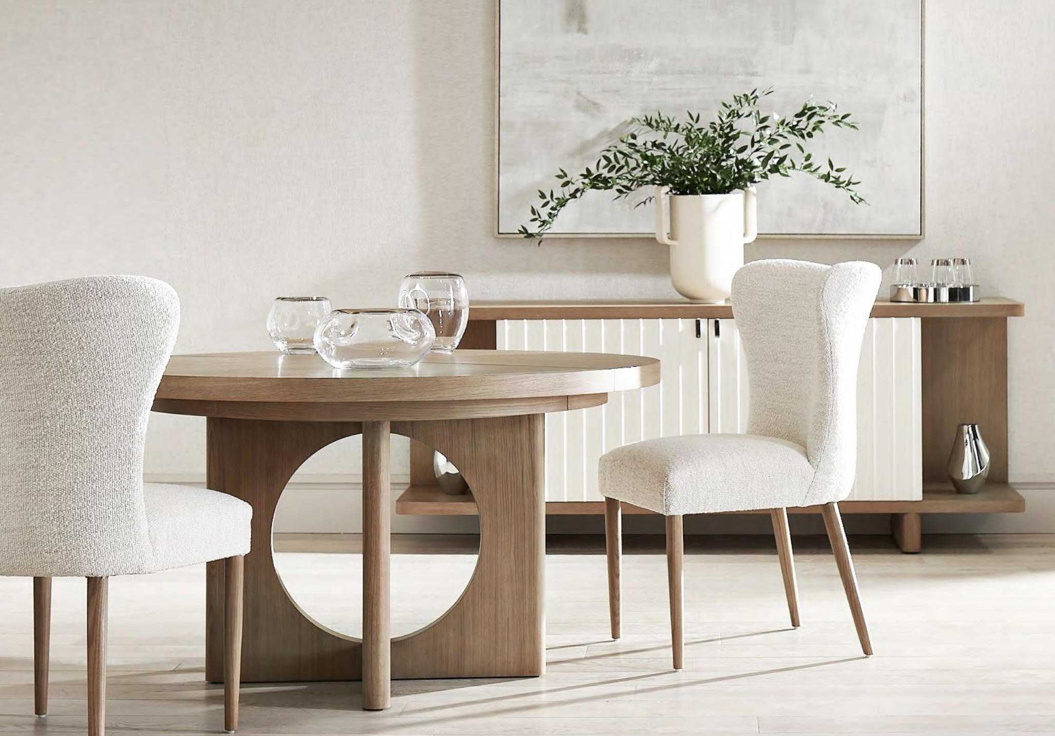 Modulum Dining Table 315272, 315273, Side Chair 315548 and Buffet 315131. 