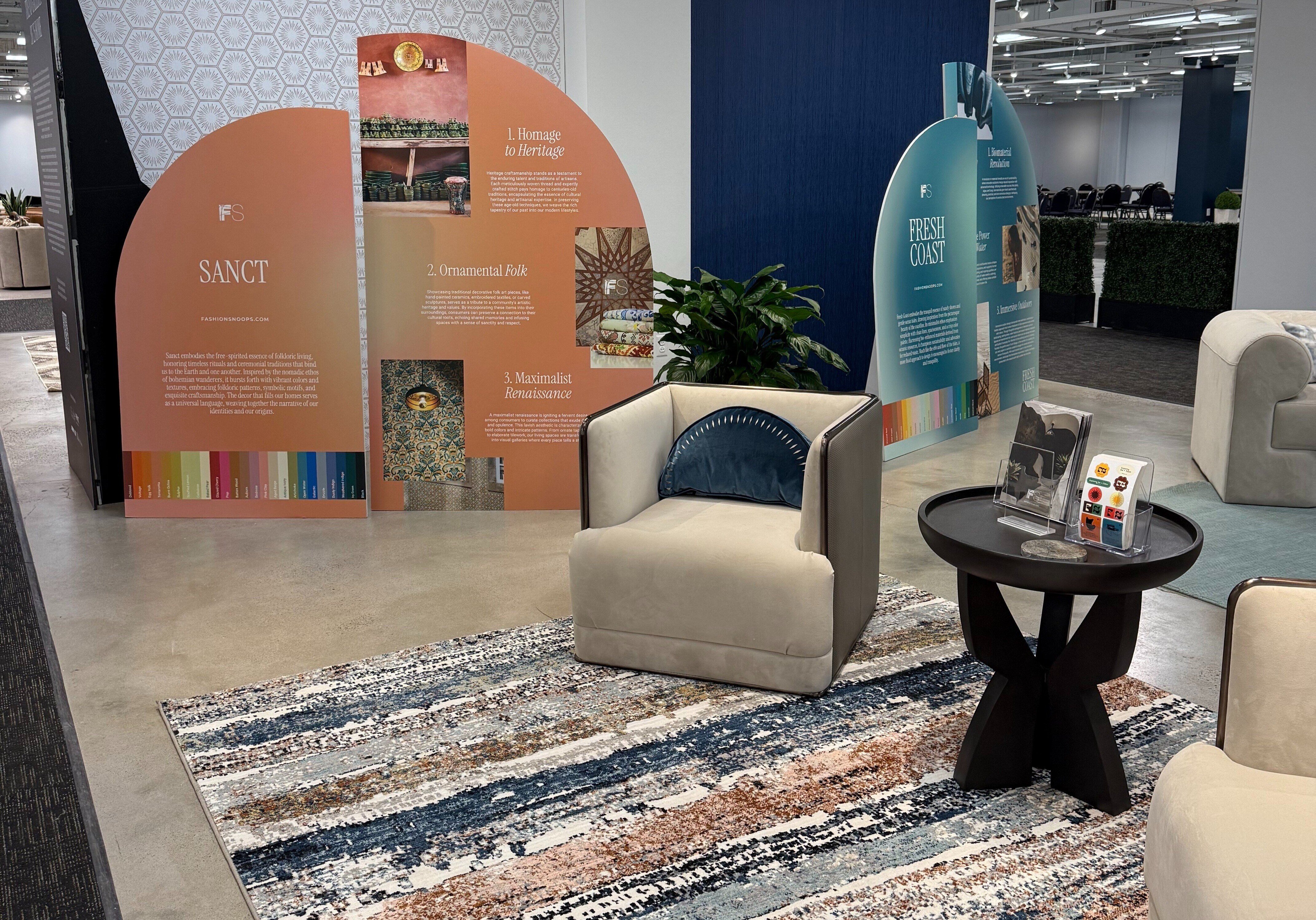 Bernhardt products were included at the Fashion Snoops Hall of Fame and Andmore Trend Exhibit at the Fall 2024 High Point Market.