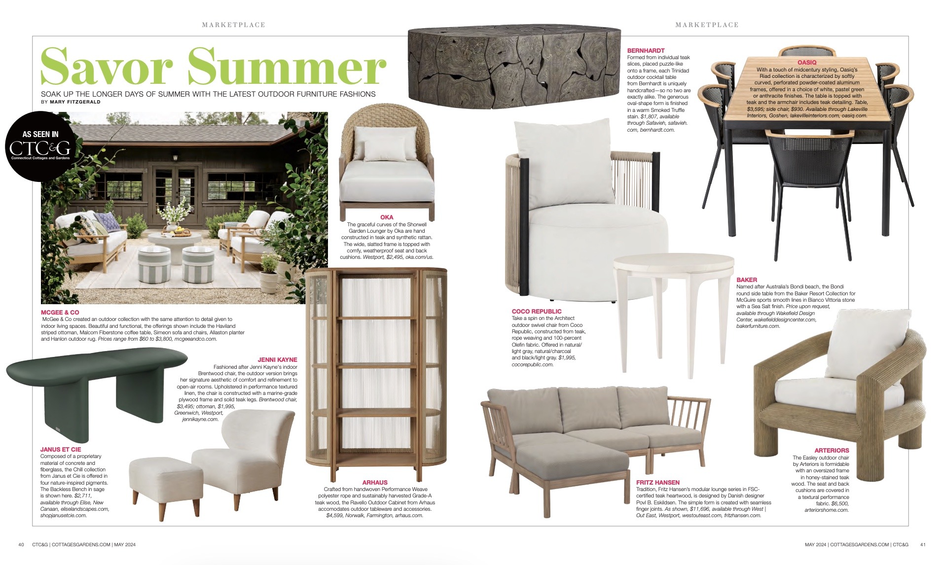 Bernhardt Exteriors Trinidad Outdoor Cocktail Table  featured in Connecticut Cottages & Gardens May 2024 issue.