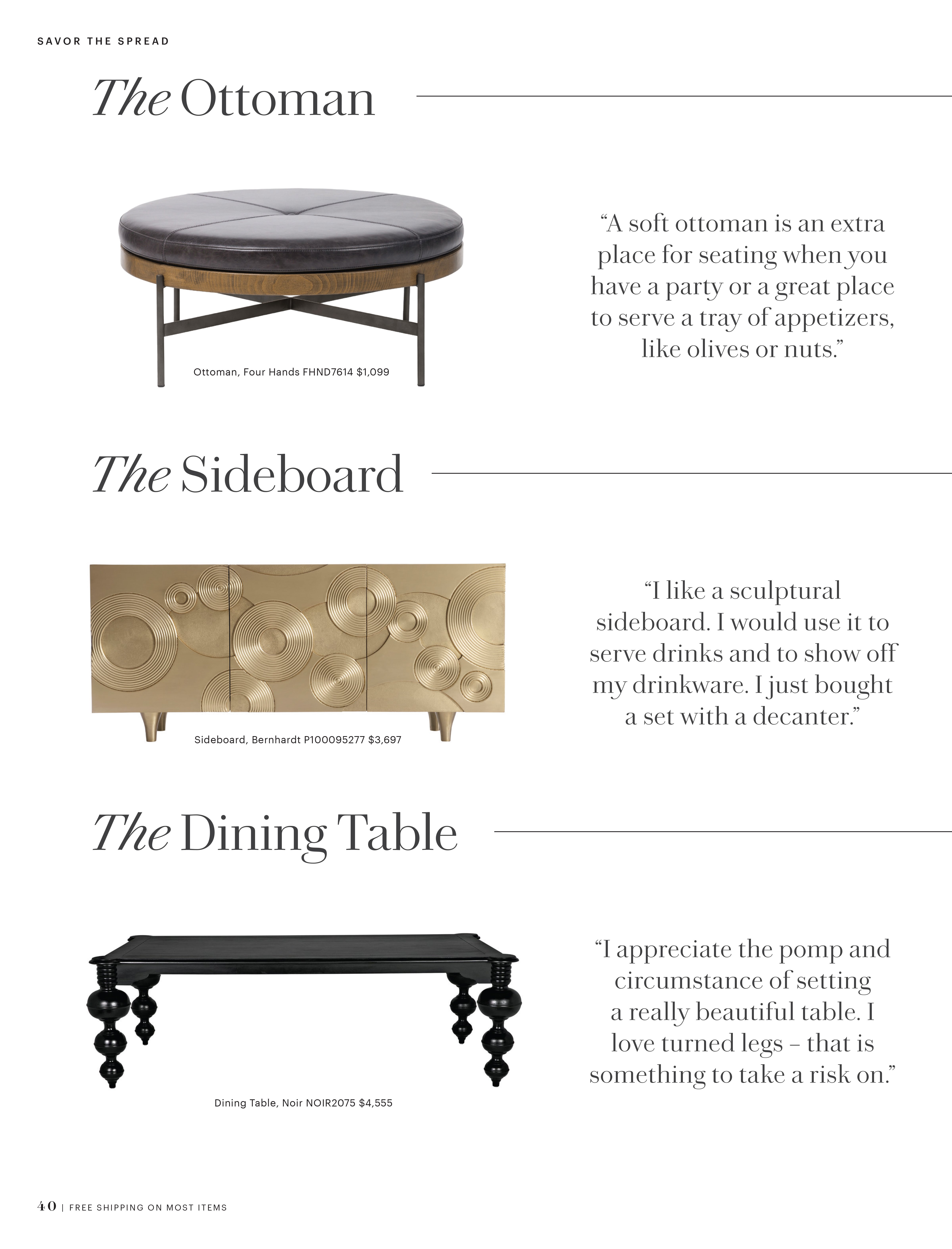 Bernhardt and Bernhardt Interiors products featured in the Perigold Catalog – Book of Design 2024 issue.